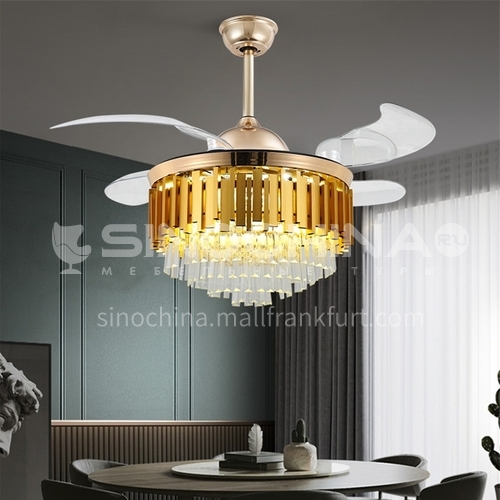 European style crystal invisible ceiling fan lamp, living room, dining room, bedroom light luxury lamps-DSYF-F2873